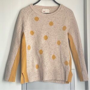 ANTHROPOLOGIE YOON Oatmeal and Yellow Polka Dot Lambswool Mix Sweater